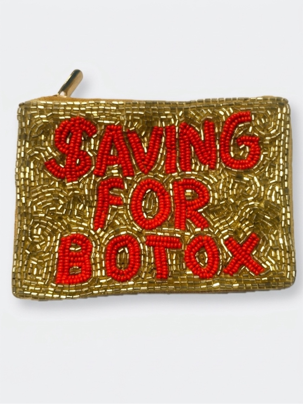 Hand Beaded Gold Zip Pouch”'Saving For Botox”
